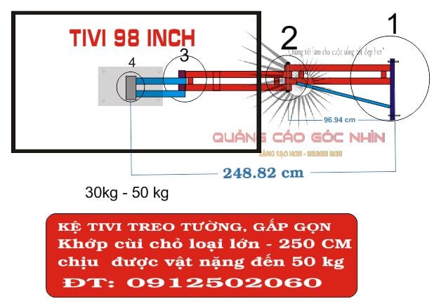 tay khớp gấp gọn treo tivi loại lớn