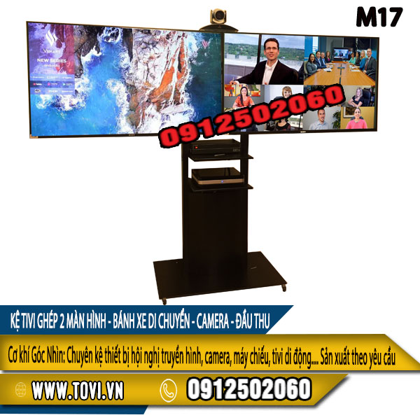 Mẫu kệ ghép 2 màn hình tivi - 2 đầu thu - camera