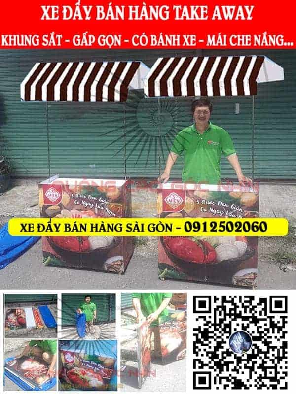 xe đẩy bán hàng take away gấp gọn có mái che