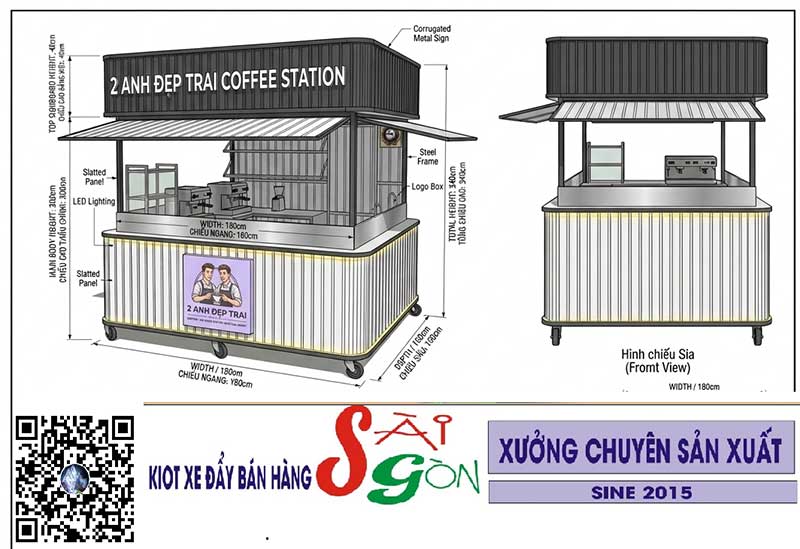 Hình ảnh thực tế Xưởng sản xuất kiot bán hàng lưu động tại Hóc Môn tại xưởng TOVI (Góc Nhìn),  Hóc Môn, TP.HCM. Xưởng chuyên sản xuất xe take away, booth sampling,   popup store, retail kiosk, booth activation và nhận sửa chữa, nâng cấp kiot theo yêu cầu.