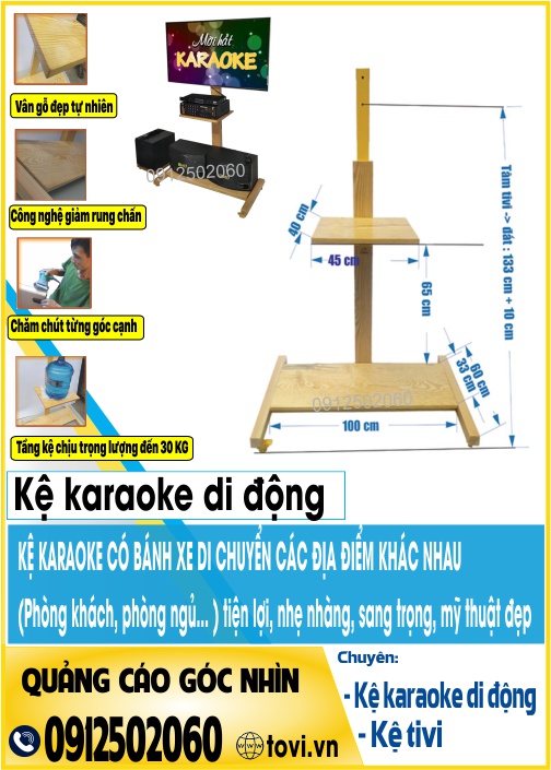 Kệ gỗ đặt bộ dàn karaoke di động có bánh xe