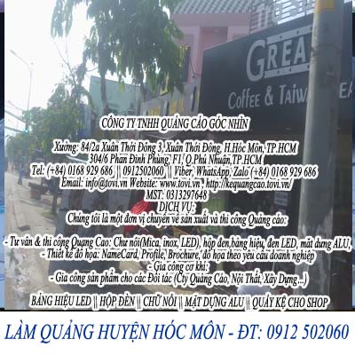 làm bảng hiệu tại chỗ quán cafe and Tea - hóc môn