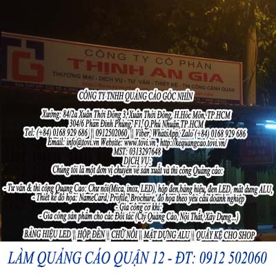 Làm quảng cáo quận 12 cho công ty Cty Thịnh An Gia