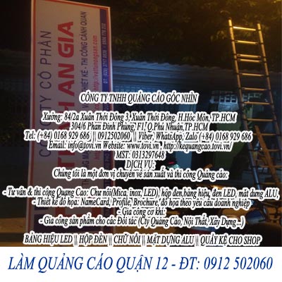 Bảng hiệu, hộp đèn, chữ nổi, mặt dựng Alu giá rẻ ở quận 12